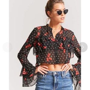 Forever 21 Sheer Cherry Print Shirt